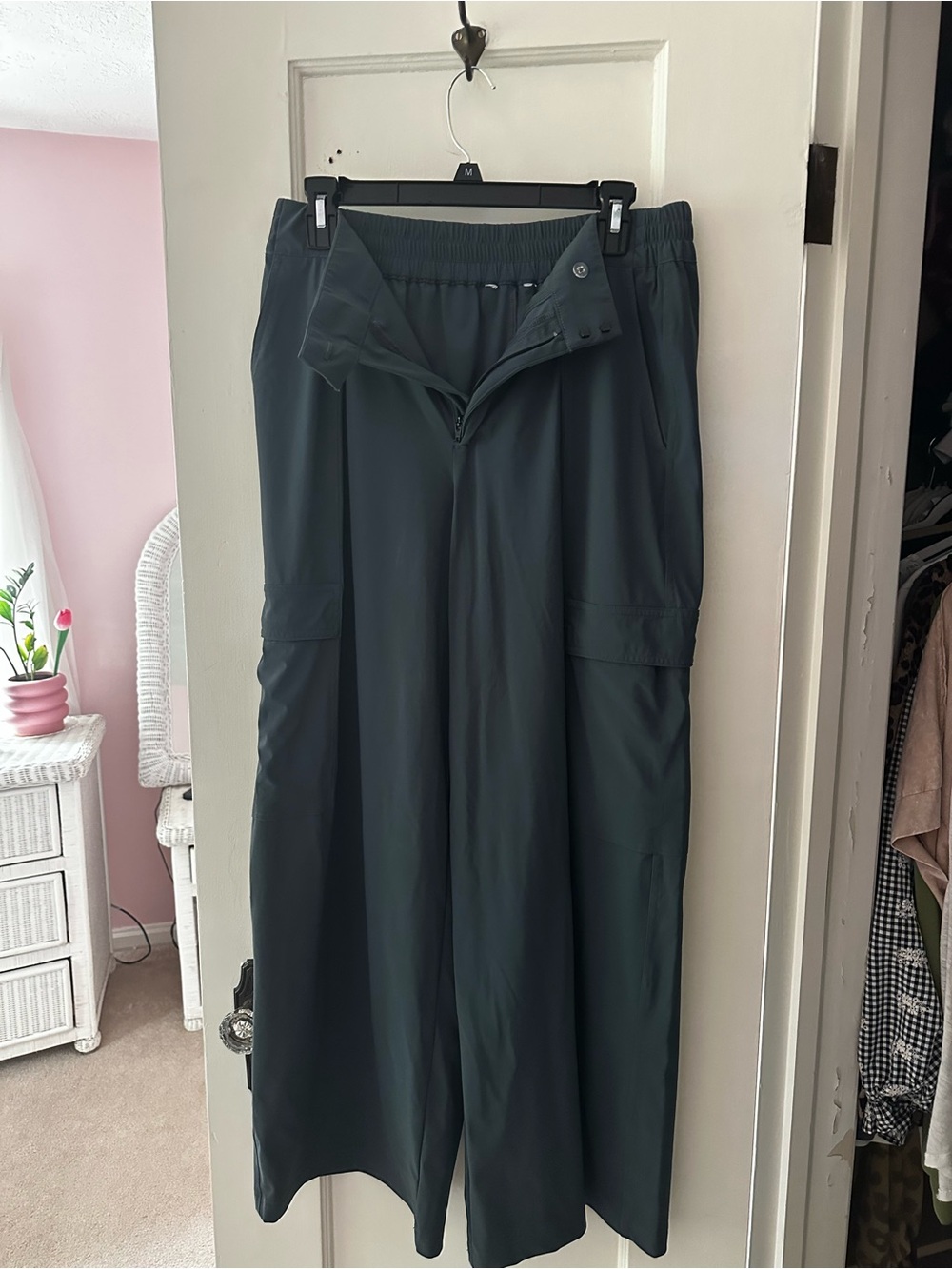 Athleta Dark Green Wide-Leg Cargo Trousers